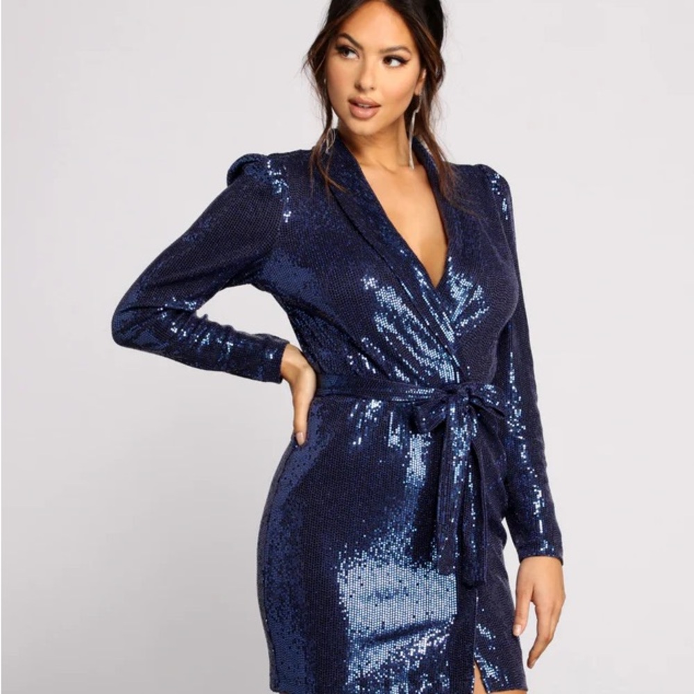 NICOLA Blue Sequin Mini Dress